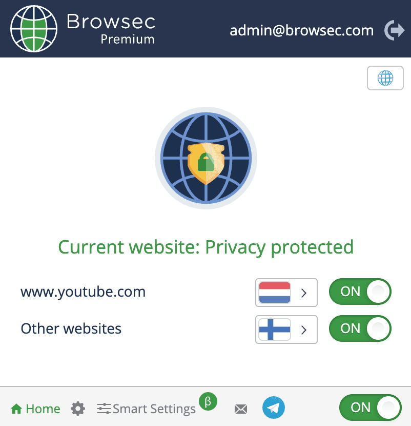 Browsec VPN proxy extension popup with one-click connect